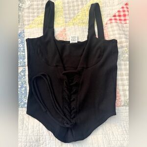 PINK Victoria's Secret Black Lace-Up Front Crop Top